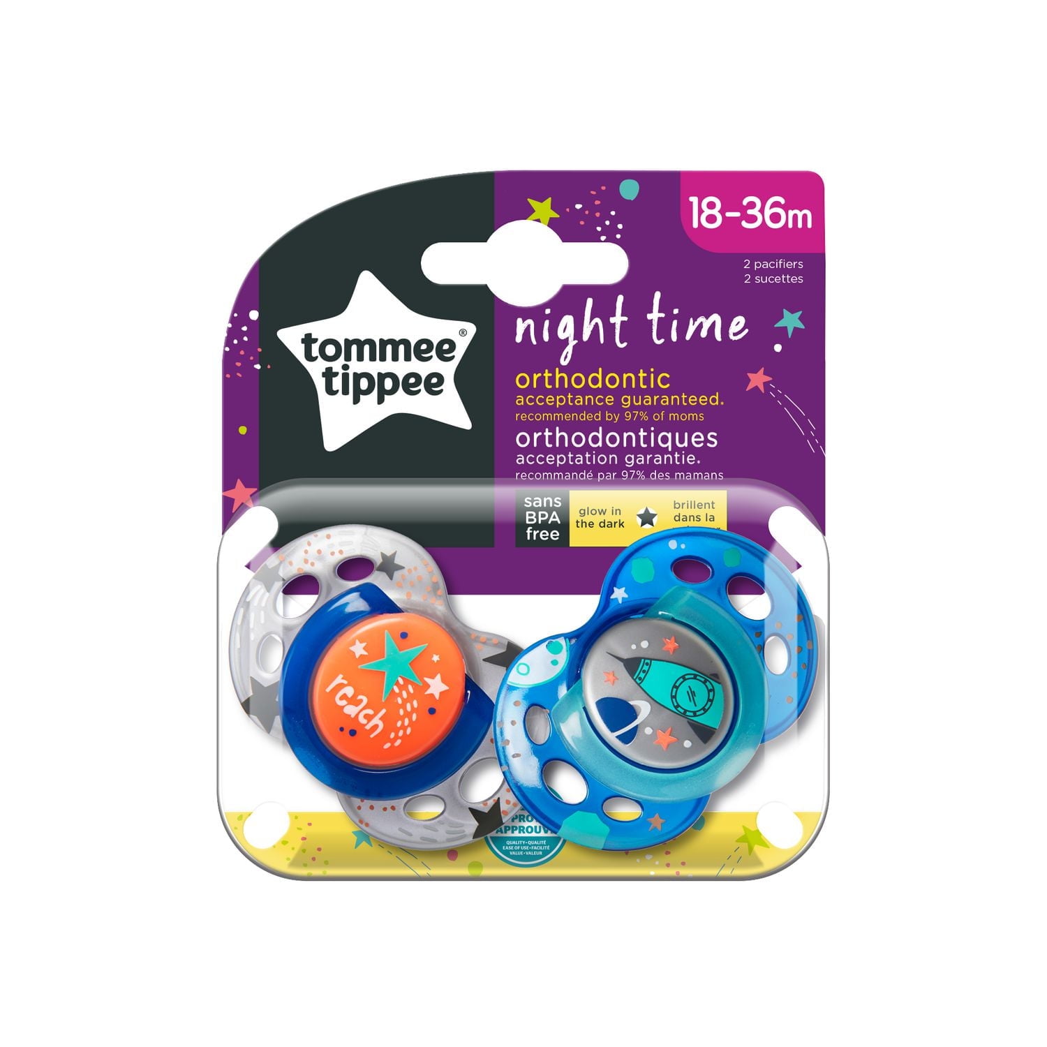 Sucette nocturne Closer to Nature de Tommee Tippee, 18-36m (les couleurs peuvent varier) Paq. de 2