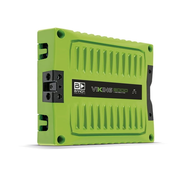 BANDA VIK8000.1GREEN New VIKING 8000 Watts Rms Amplifier Audio Car Speaker 1-Ohm Full Range Crafted with Aluminum Chassis, LED Indicators - Green