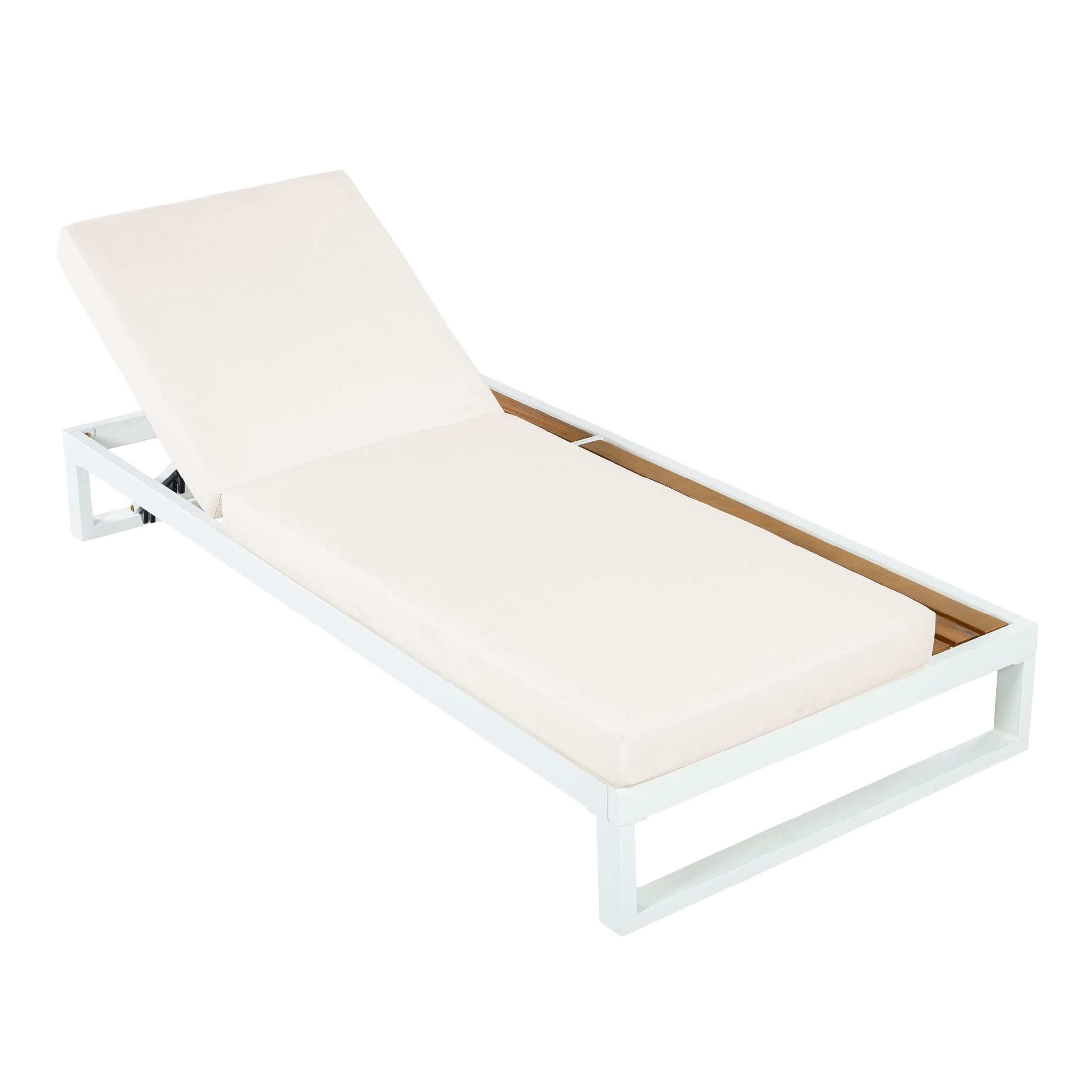 Christopher Knight Home Outdoor Chaise Lounge with Cream Cushion, 5-Position Recliner, White