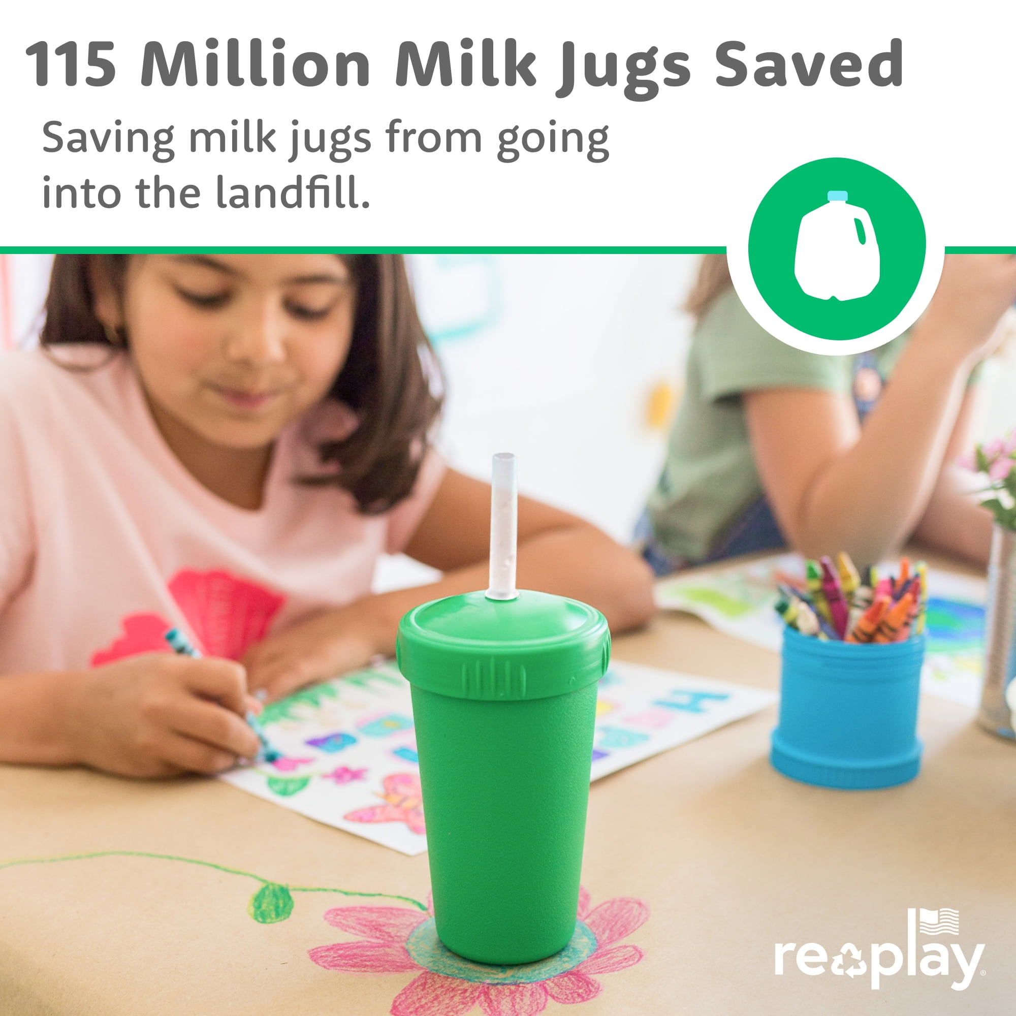 Re-Play Sippy Cups for Toddlers - 10 oz. Straw Cups Set of 3 for Kids - Silicone Locking Straws - Dishwasher/Microwave Safe - USA Made - Pixel Blush