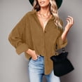 thumbnail image 4 of Womens Button Down Shirt Corduroy Long Sleeve V-Neck Collared Plain Blouses Oversized Baggy Solid Loose Fit Tops with Pocket, 4 of 6