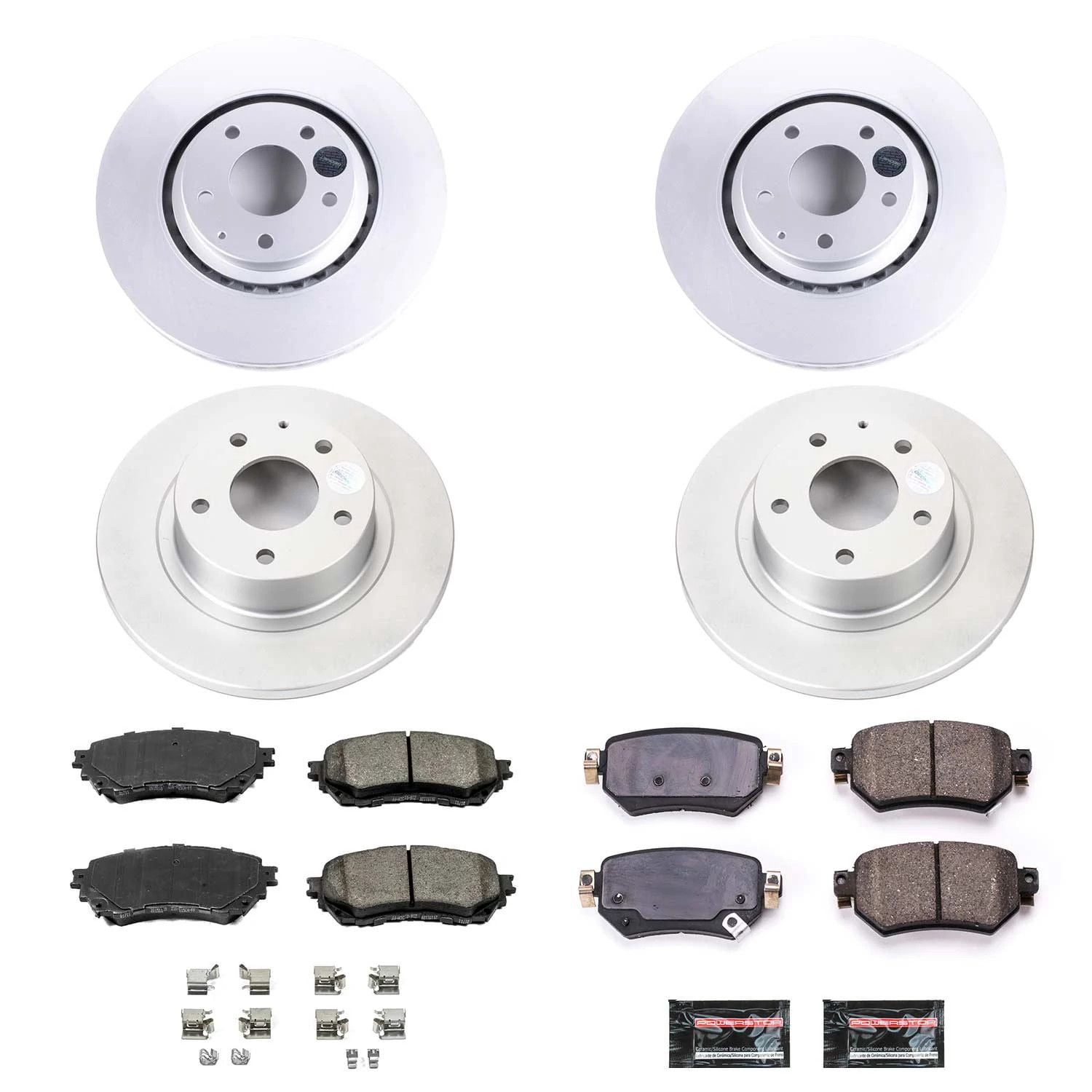 PowerStop Front and Rear Geomet Coated Brake Rotor and Pad Kit Fits: MAZDA Select Models CRK8618