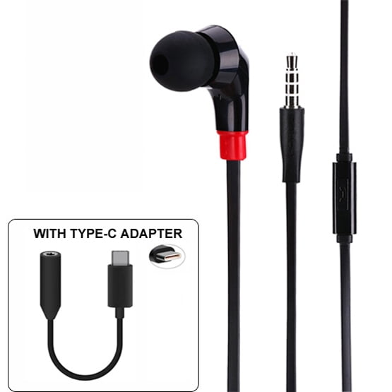 Handsfree MONO Headset Mic 3.5mm Earphone with TYPE-C Audio Adapter Peemium Sound Headphone Converter Single Earbud [Black] QAA for Motorola Moto Z Play Droid