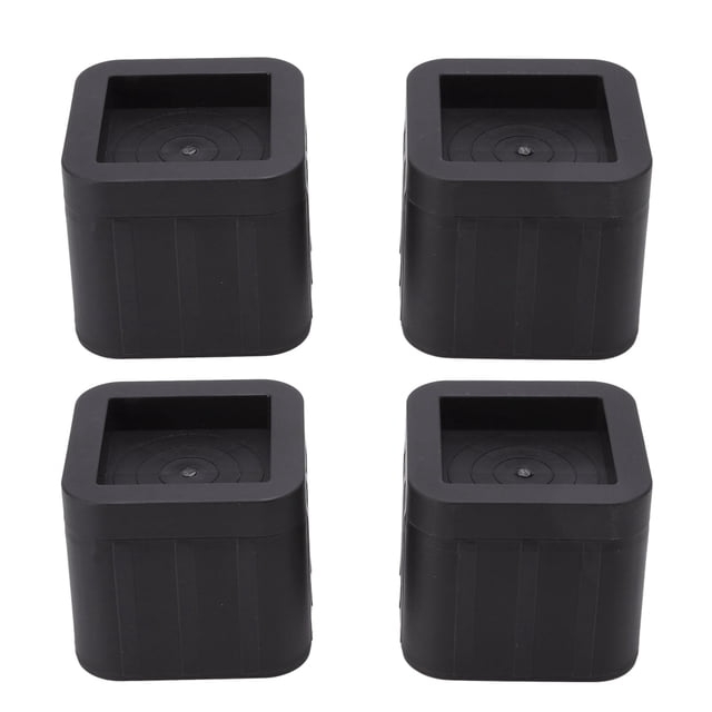 4 elevadores de muebles de 3,5 pulgadas de goma ABS negros apilables cuadrados con tapa acolchada, accesorios para el hogar para patas de sofá, cama y gabinete.