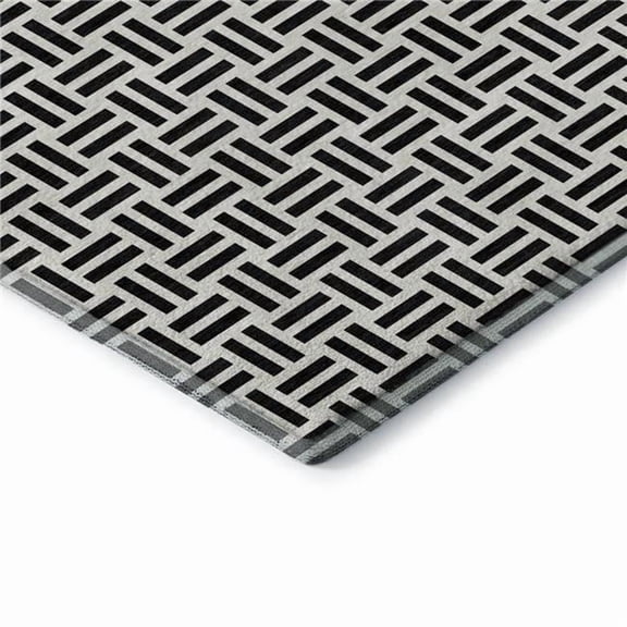 HomeRoots 677218 9 x 12 ft. Black & Ivory Geometric Transitional Washable Machine Made Rectangle Area Rug with UV Protection