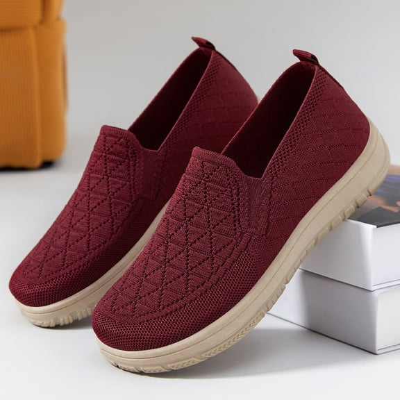IEMIEMIEM Orthopedic Shoes for Women Arch Support Nurse Shoes Wide Slip on Non Slip Business Casual Shoes Knitted Mesh Stretch Comfortable 2026 Foam Shoes Red 8 Wide