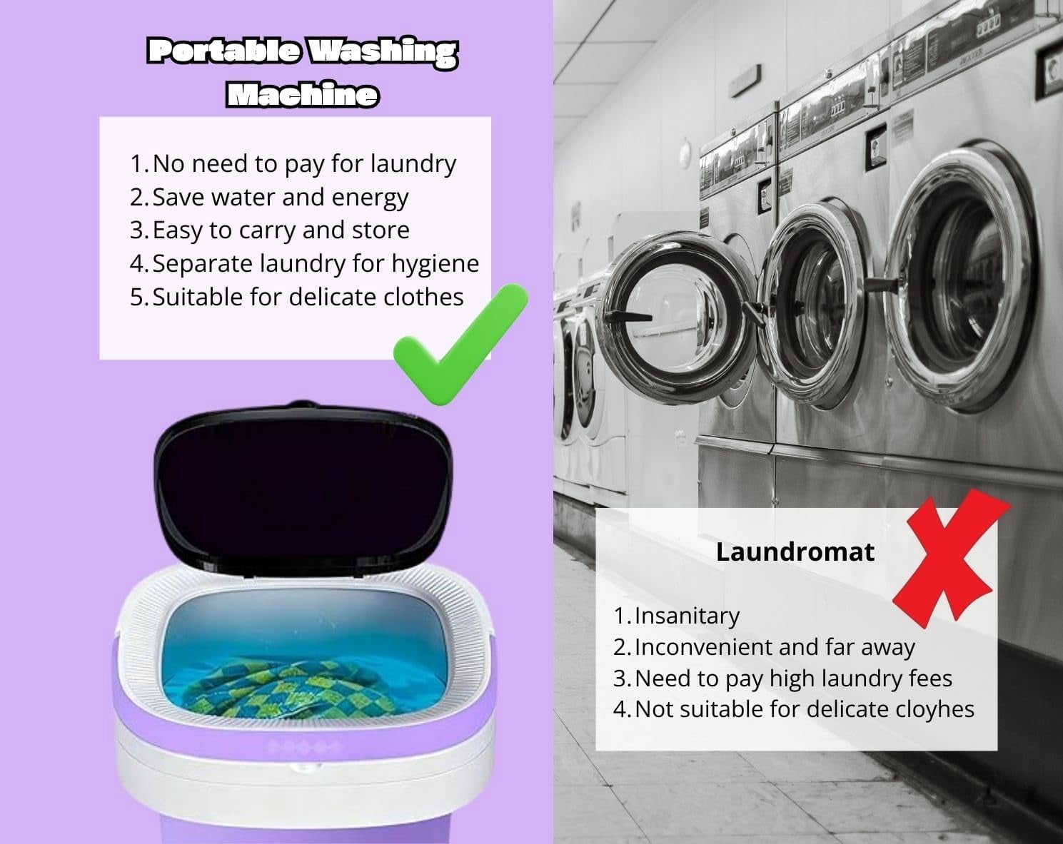 Portable Electric Foldable Mini Washing Machine 16L – Touch Digital Control for Baby Clothes, Underwear, Camping, RV – Spin Function –