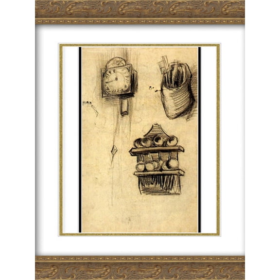 Vincent van Gogh 2x Matted 18x24 Gold Ornate Framed Art Print 'Clock, Clog with Cutlery and a Spoon Rack'