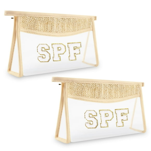 Bolsa de maquillaje Iqimott Boho Patch con letras transparentes a prueba de agua para mujer
