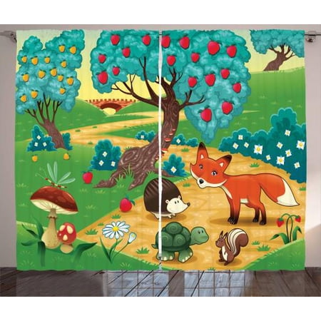 Hedgehog Curtains 2 Panels Set Animals In The Woodland Dragonfly