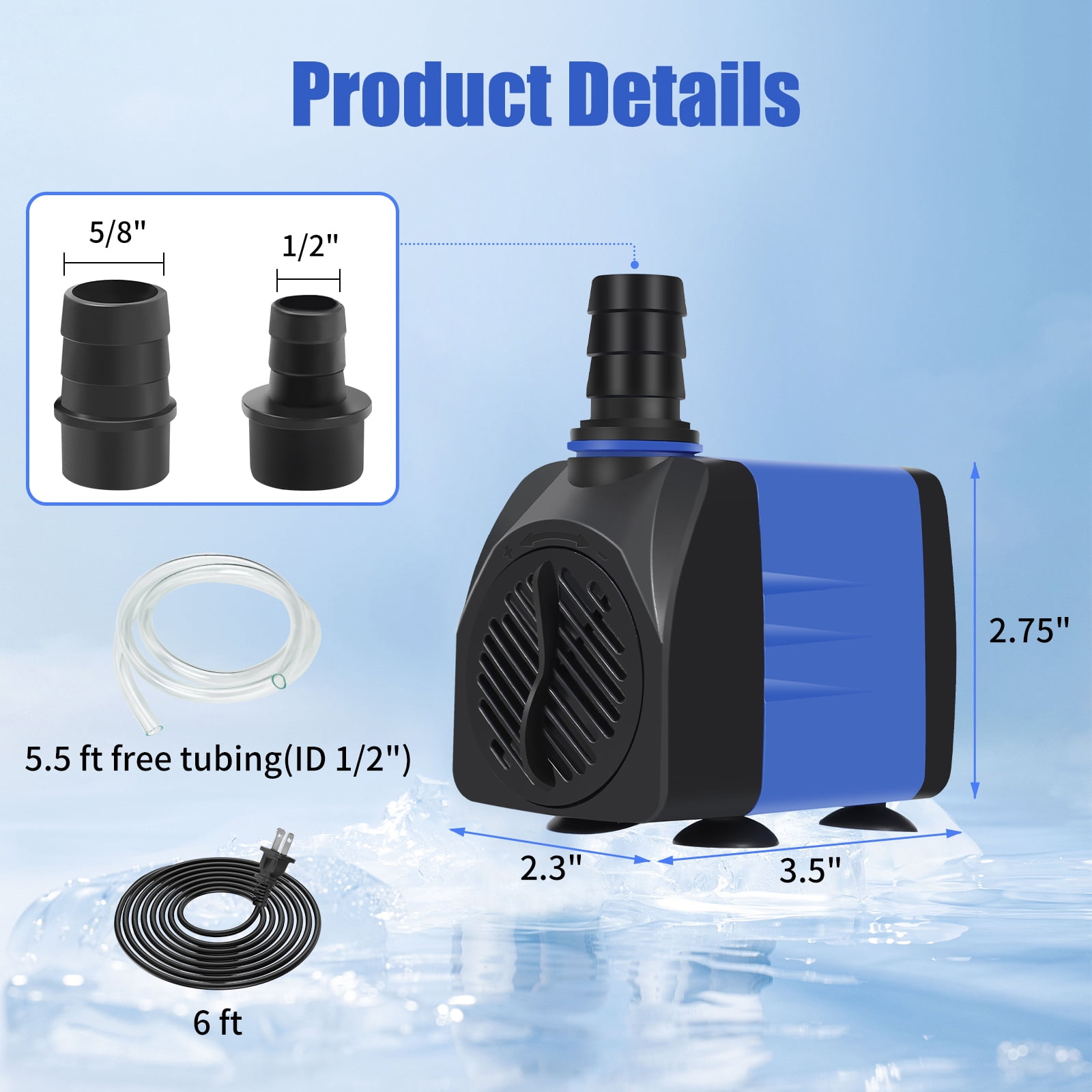Aquaneat Fountain Pump, 480 GPH Submersible Water Pump with 5 ft Tubing, for Aquarium Fish Tank, Water Table, Waterfall, Hydroponics