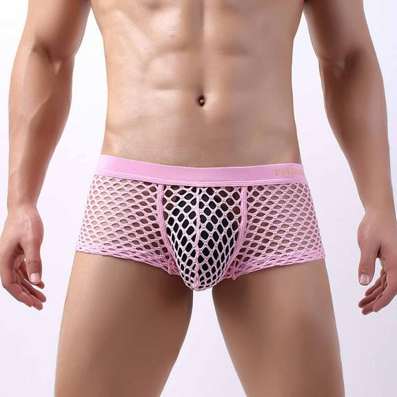 HUPOM Mens Underwear Boxer Briefs Male Thongs Medium waist Comfort Waist Solid Boxer Briefs Pink XL
