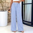 thumbnail image 5 of Gingham Wide Leg Pajama Pants for Women Elastic Drawstring Waist Lightweight Summer Relaxed Fit Casual Lounge Bottoms Light Blue L, 5 of 6