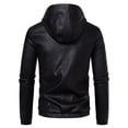 thumbnail image 3 of Men's PU Leather Jacket Youth Hooded Motorcycle Suit Casual Jacket Coat, 3 of 9