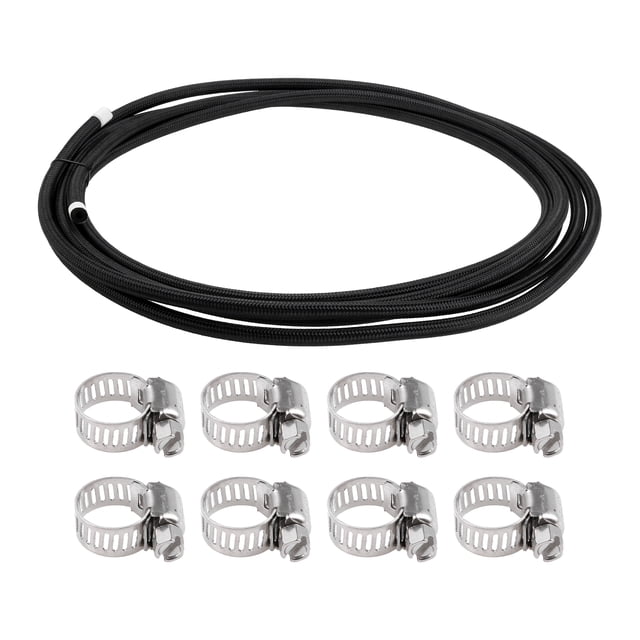 Kit de manguera de combustible Unique Bargains de 19.68 pies, manguera de vacío automotriz con 8 abrazaderas, negra, 1/4"