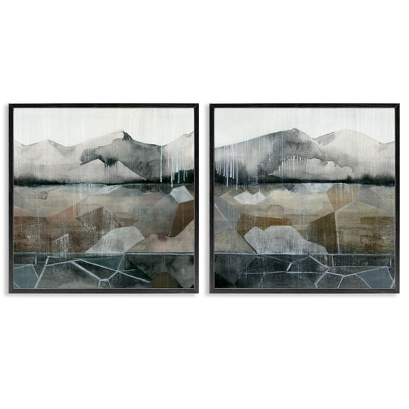 Stupell Industries Transitional Rustic Mountain Landscape Geometric Black 2pc Framed Giclee Art Set, 12 x 12 each, by Grace Popp