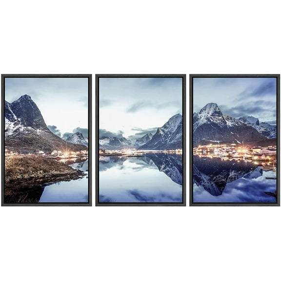 wall26 Framed Canvas Print Wall Art Set Arctic Snow Mountain Range Village Nature Wilderness Photography Realism Rustic Landscape Colorful Cool for Living Room, Bedroom, Office - 24"x36"x3