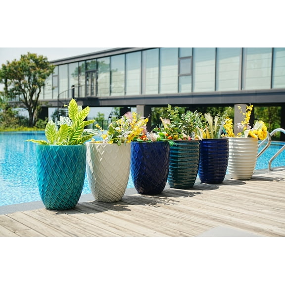 Premium Ceramic Plant Pot with Drainage Hole - Frost-Resistant Dark Blue Modern Planter for All-Weather Use, Durable for Large Plants on Patio & Garden