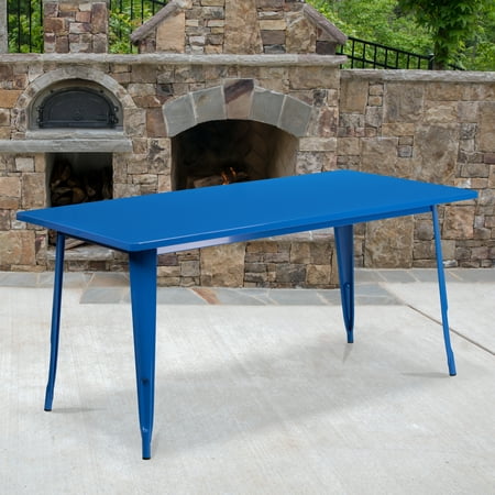 Flash Furniture Commercial Grade 31.5" x 63" Rectangular Blue Metal Indoor-Outdoor Table