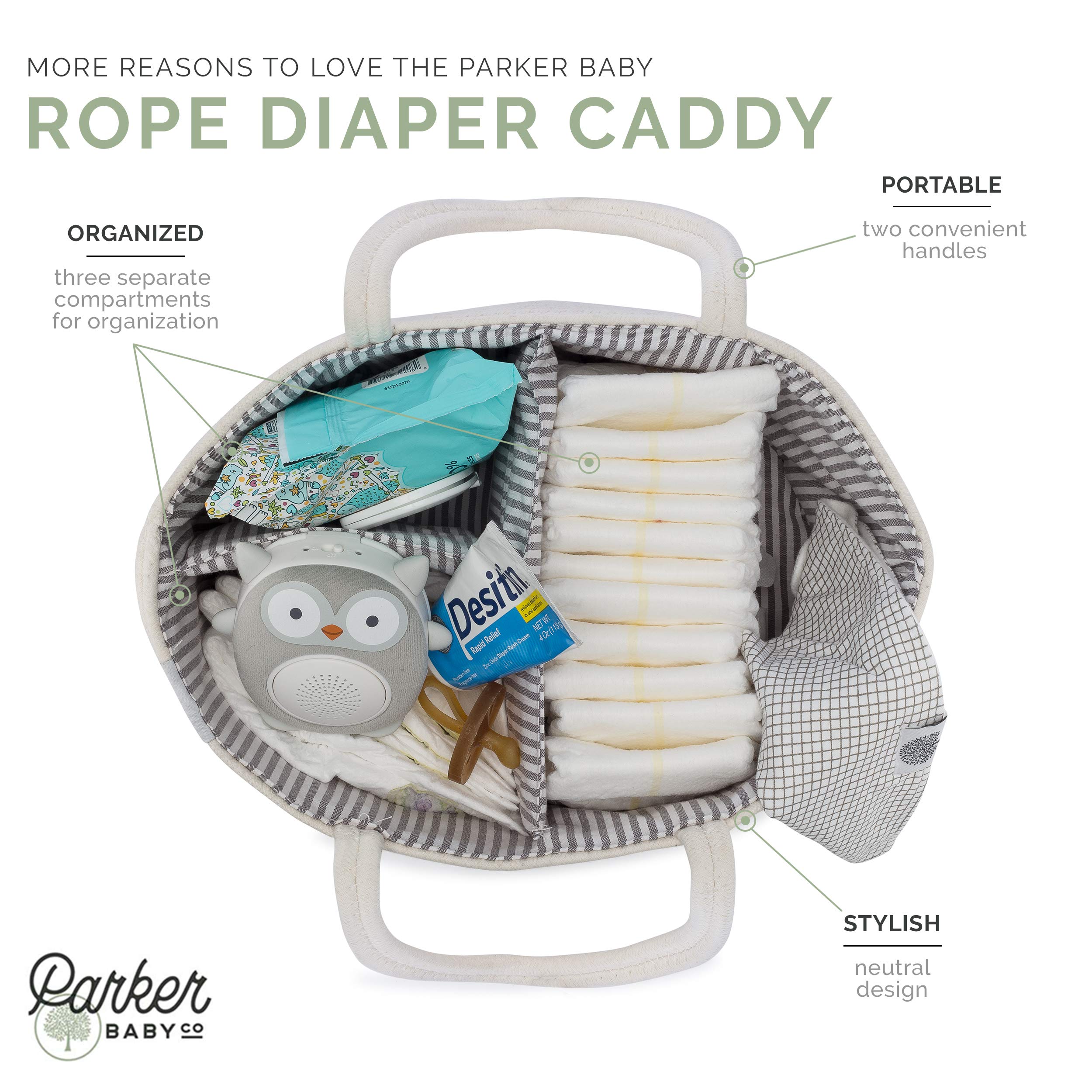 Parker Baby Rope Diaper Caddy Organizer, Gray photo 6