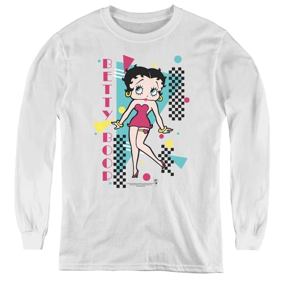 Betty Boop Booping 80S Style Youth Long Sleeve T-Shirt Tee White