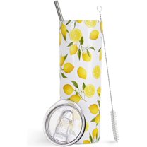 Lemon Tumbler, Lemon Gifts, Cute Coffee Tumbler for Women,Lemon Water Bottle/Cups/Coffee Mug,Lemon Theme Party Decorations,Unique Birthday Gifts for Women,Friends Female,Teenage Girls,Girlfriend- 20Oz