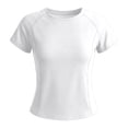 thumbnail image 5 of DuoJiaJ Womens Workout Top, Slim Fit Crew Neck Short Sleeve Activewear White L, 5 of 5
