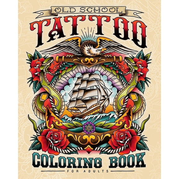 Old School Tattoo Coloring Book for Adults, (Paperback)