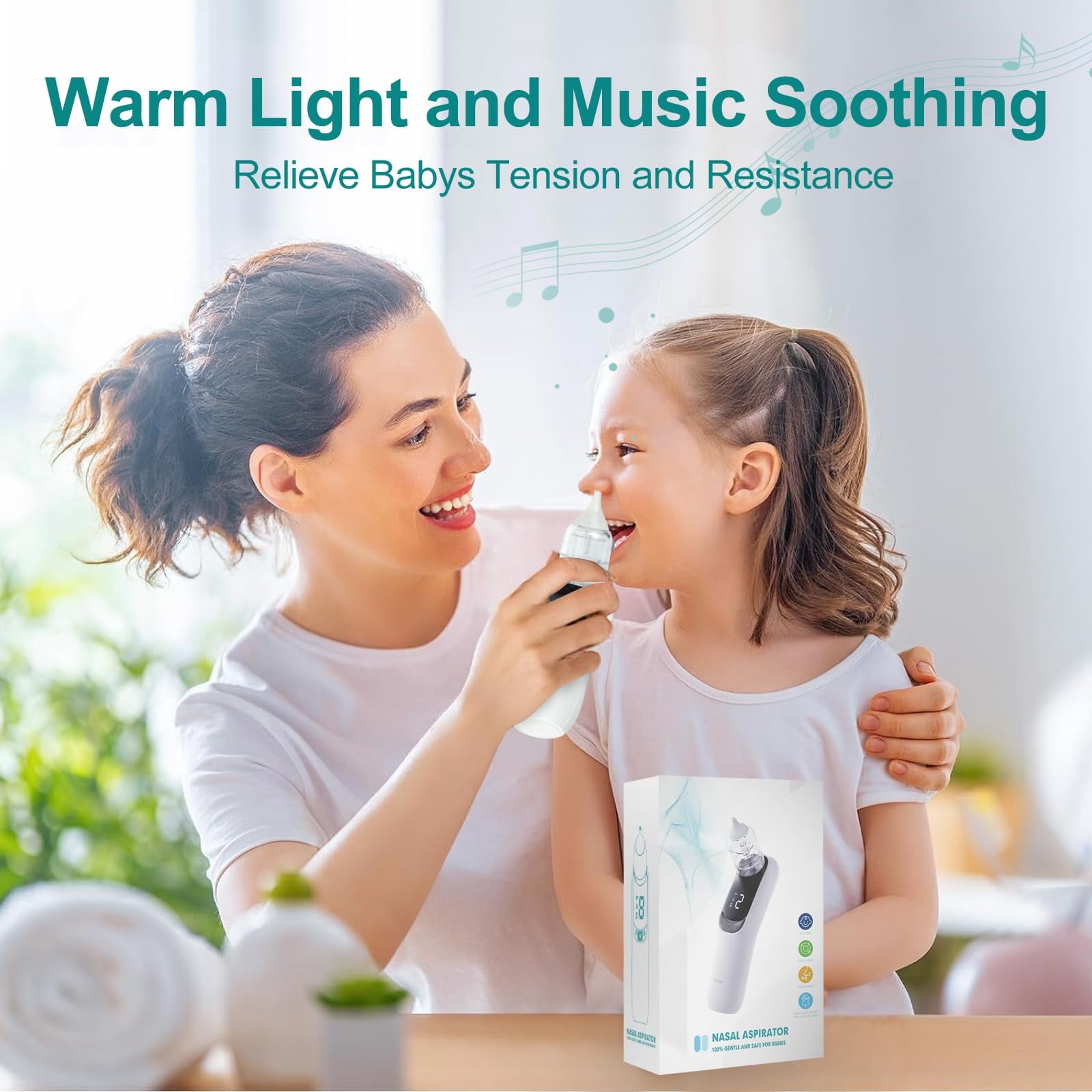 Baby Electric Nasal Aspirator with 3 Suction Levels, Music &  Light, USB Rechargeable Nose Cleaner for Infants & Toddlers