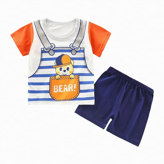 CAICJ98 Summer Clothes for Toddler Baby Boys 3 6 12 18 Months 2T 3T 4T 5T Girls Outfits Short Sleeve Dinosaur T-shirts Tops & Shorts Set (Orange,12-18 Months)