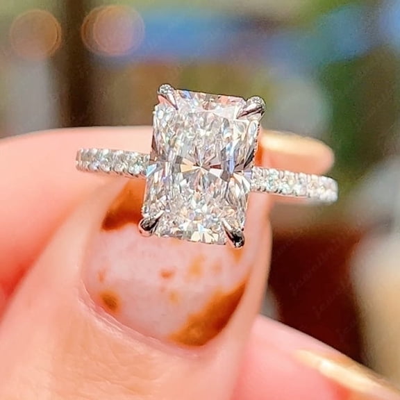 2.48Ctw Radiant Simulated Diamond Hidden Halo Engagement Ring In 14K White Gold Plated