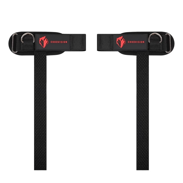Ekkovision Correas de levantamiento de pesas con anillo en D con puño, soporte para muñeca, correas de levantamiento cómodas, gruesas y resistentes, ajuste seguro, agarre mejorado, negro