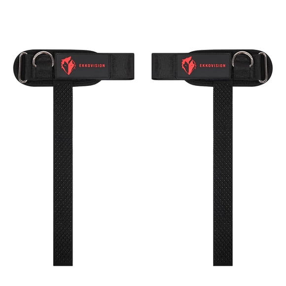Ekkovision Correas de levantamiento de pesas con anillo en D con puño, soporte para muñeca, correas de levantamiento cómodas, gruesas y resistentes, ajuste seguro, agarre mejorado, negro