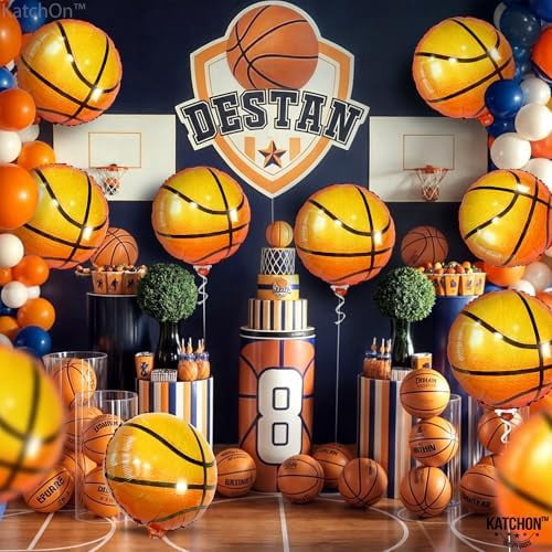 YNGLLC, Big, Orange Foil Basketball Balloons - 18 Inch, Pack Of 10 | Basketball Decorations For Homecoming, basketball Birthday Party Decoration | Space Jam Party decorations, Sports Balloon Arch Kit