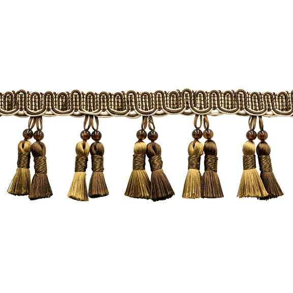 4" (10cm) Noblesse Collection Elegant Beaded Tassel Fringe | Fringe Trim # BTFH4,, Cappuccino Brown #D2A2 (Chocolate Brown, Light Beige, Light Brown) Sold By The Yard (36"/3 ft/0.9m)