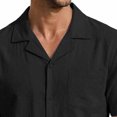 thumbnail image 6 of Fwqbns Men's Summer Casual Loose Fit Elastic Waist Shorts and Short Sleeve Button Up Shirt Set with Pockets, Breathable Solid Color Outfit Black, 6 of 6