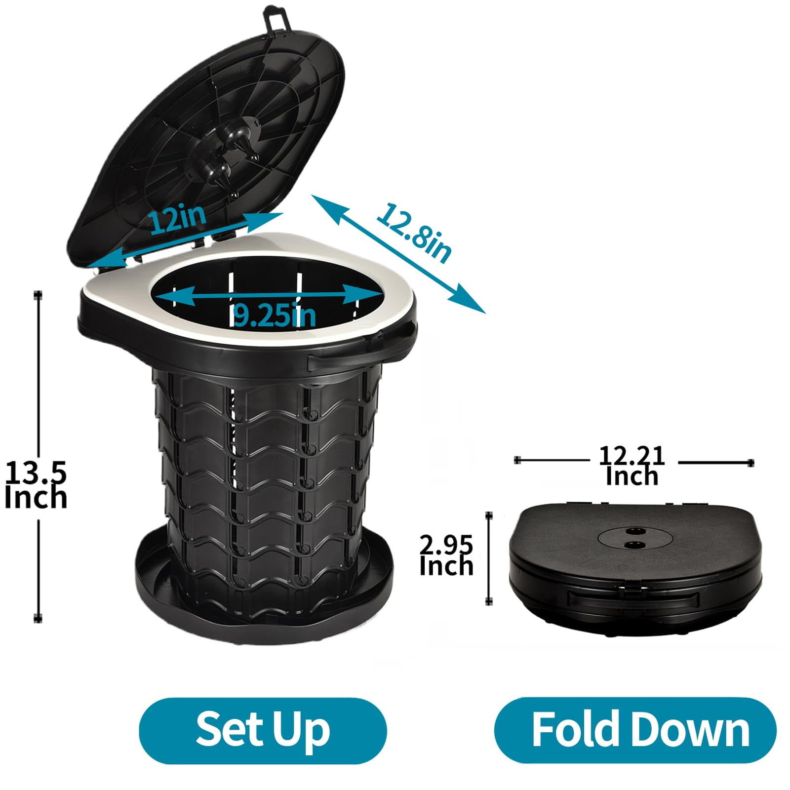 BEFUNZL Foldable Portable Camping Toilet, Height Adjustable 2.95 inches~13.58 inches, Comes with Waterproof Storage Bag and 15 Garbage Bags, Camping Toilet bearing 450 pounds