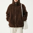thumbnail image 6 of Luvrsol Women's Short Stand Collar Fleece Zip Up Jacket, Long Sleeve Casual Plush Coat with Pockets S-2XL, 6 of 7
