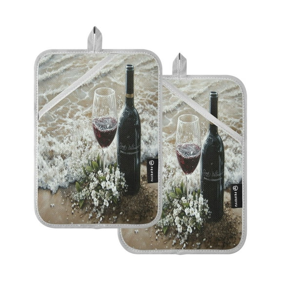 BZSMCE Pot Holder Oven Mitts Cooking baking Red Wine by The Sea Creative Pattern Size:7x9.8in