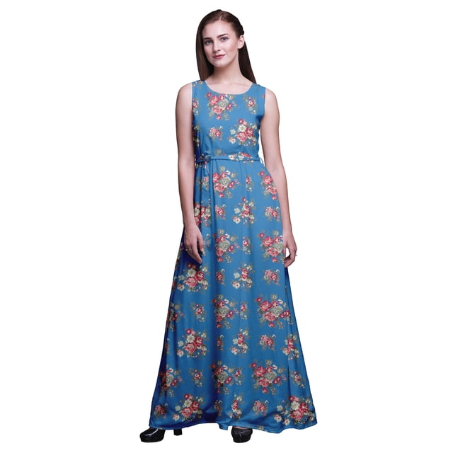 Bimba Robe Longue Sans Manches pour Femmes à Imprimé Floral Style Chic Maxi-Robe-Xx-Grand