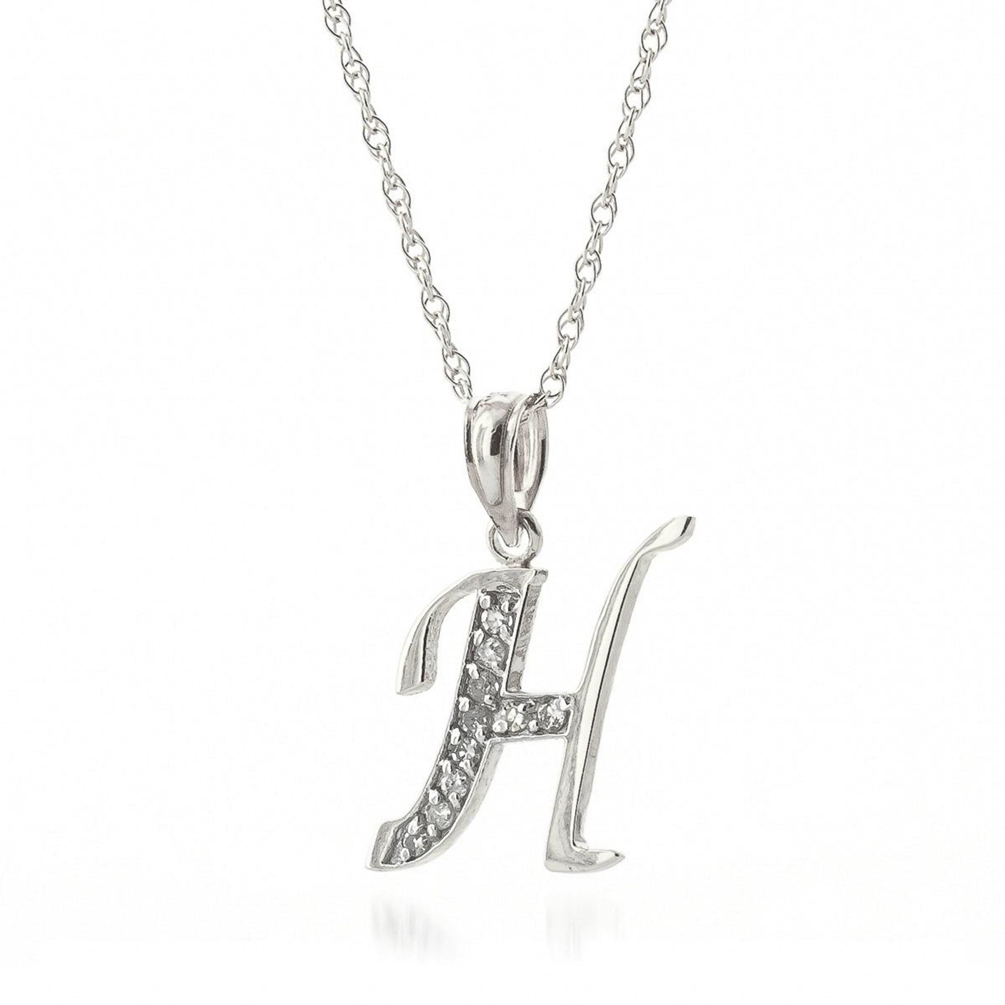 Galaxy Gold 14K White Gold Natural Diamonds Initial "H" Pendant Necklace - April Birthstone - Strength & Brilliance - 16" to 24" - Fine Jewelry for Women