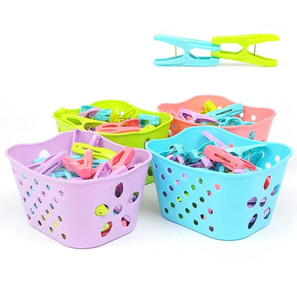 Pontos - 30 pinzas para la ropa + cesta de plástico para secar ropa, calcetines, pantalones y camisas