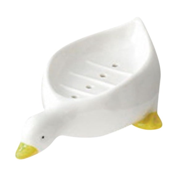 Duck Soap Dish Self Draining Holder Cute Animal Soap Tray for Bathroom and Kitchen Countertop Non Slip Decorative Soap Saver Container White 7x2x2 Inch