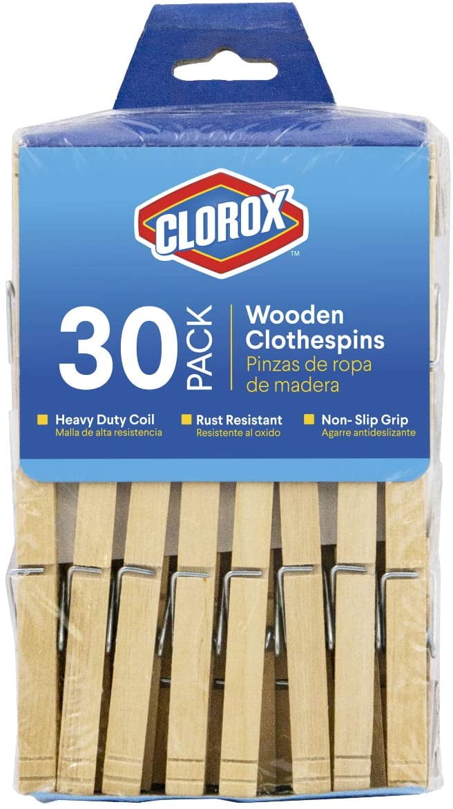 Photo 1 of (3 pack) Clorox Wood Clothespins with Spring Value Pack Set of 30 Rust Resistant, Heavy-Duty Coil, Non-Slip Grip for Line Drying Laundry, Chip Clips, Crafts