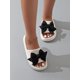 thumbnail image 3 of Bow Decor Single Band Slides, White Preppy College Style Bowknot Solid Color Slippers, 3 of 4