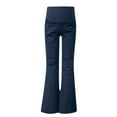 thumbnail image 2 of QQAMB Women Maternity Pants Plus Size Soft Flare High Waisted Over The Belly Bell Bottoms Casual Trousers Navy M, 2 of 4