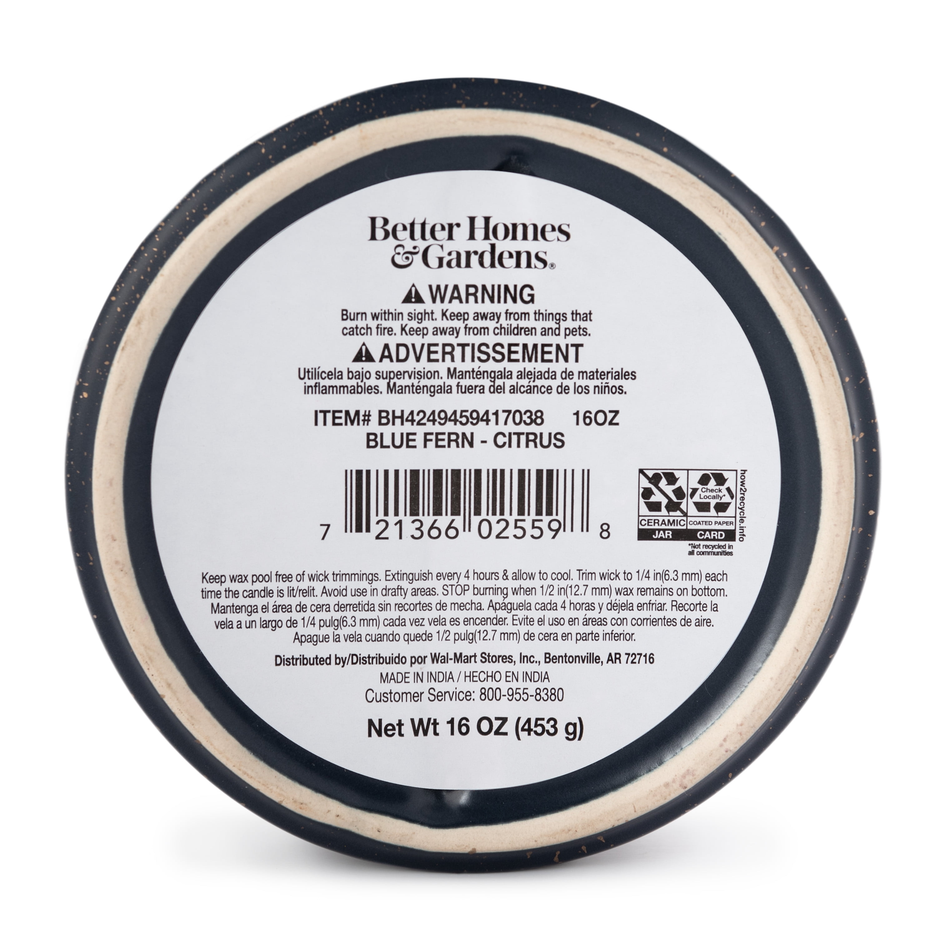 Better Homes & Gardens 16oz Blue Fern & Citrus Duo Scented 4-Wick Ceramic candle