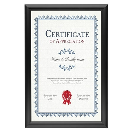 Black SnapeZo Poster Frame 11 x 17 Inch, 1" Narrow Aluminum Profile, Front-Loading Snap Frame, Wall Mounted