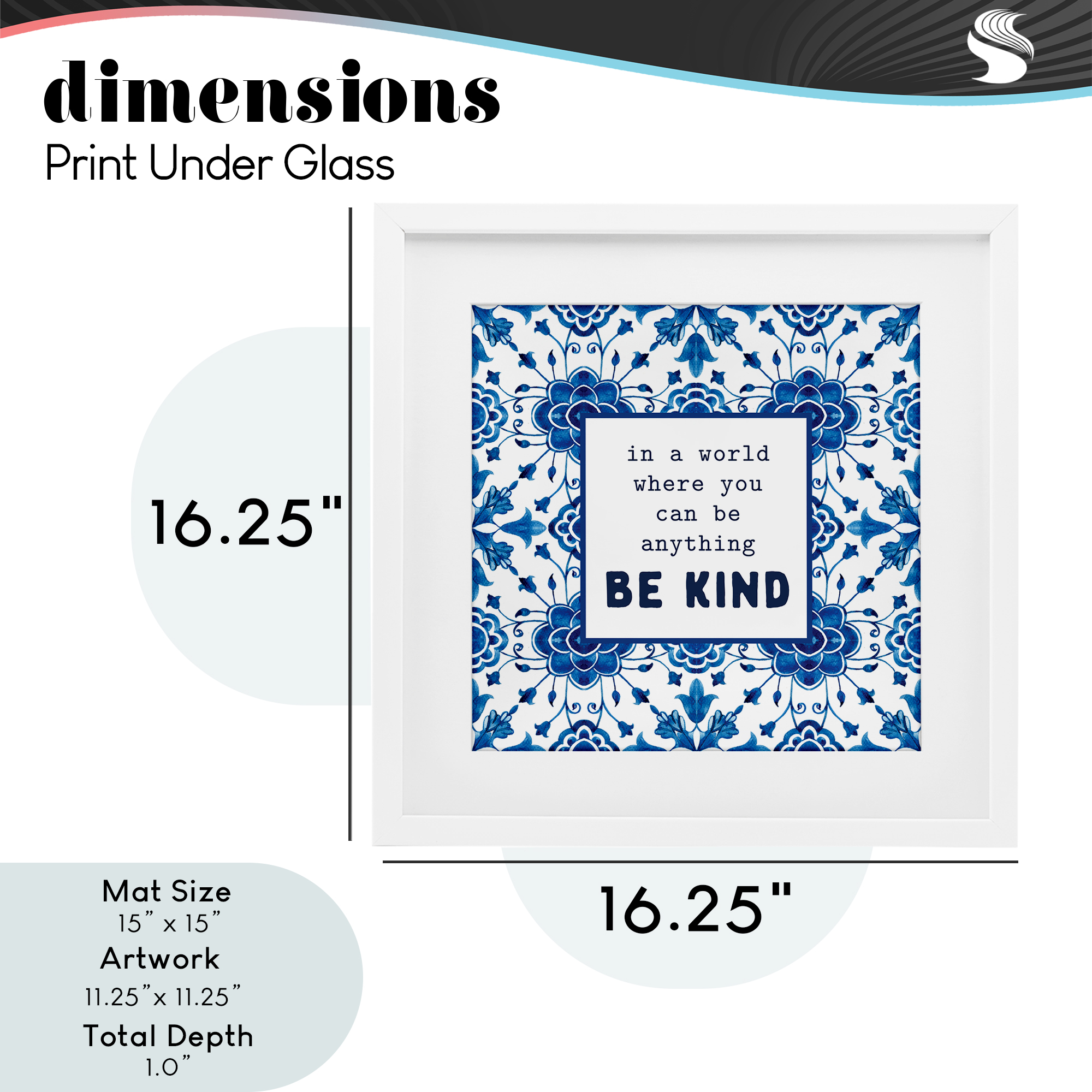 Patterned Be Kind Encouragement White Framed Print Under Glass, design by Lettered and Lined
