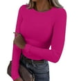 thumbnail image 2 of Tiqkatyck Womens Tops on Sale, Women's Spring and Summer Pure Color High Elastic Long Sleeve Undershirt Top Underscrub Long Sleeve Women Shirts for Women, Hot Pink Shirt M, 2 of 5